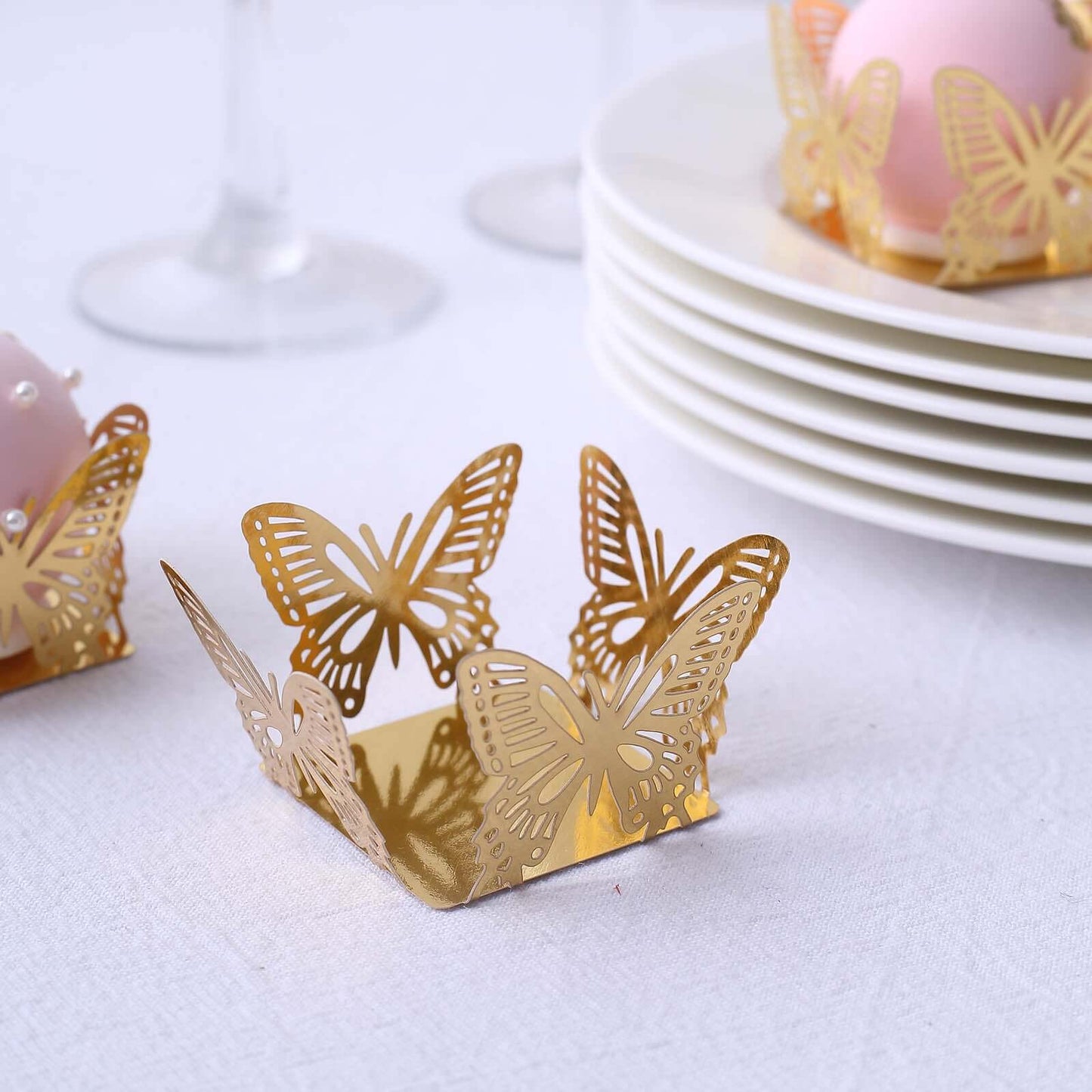 50-Pack Mini Paper Truffle Cup Liners Butterfly Square Design Metallic Gold - 225GSM Cupcake Tray Wrappers 4"