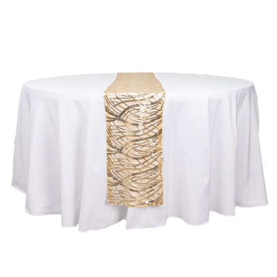 Sequin Mesh 12"x108" Table Runner Champagne Stylish Wave Embroidery