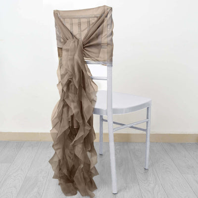 1 Set Chiffon Hoods Chair Sashes with Willow Ruffles Design Taupe - Stylish Chair Bow Decor