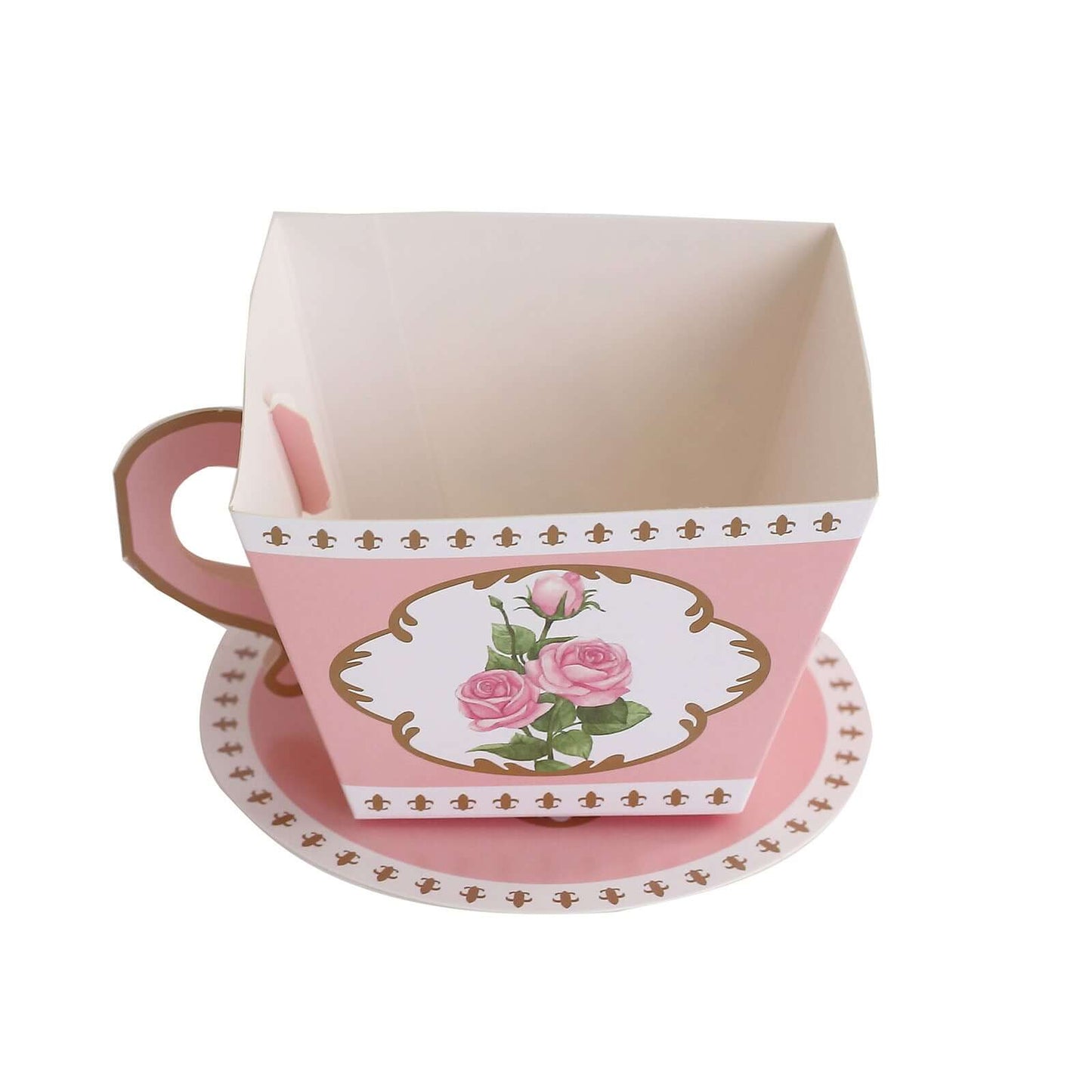 25 Pack Dusty Rose Mini Teacup and Saucer Party Favor Boxes with Rose Floral Print, Tea Time Candy Boxes - 4"x3"