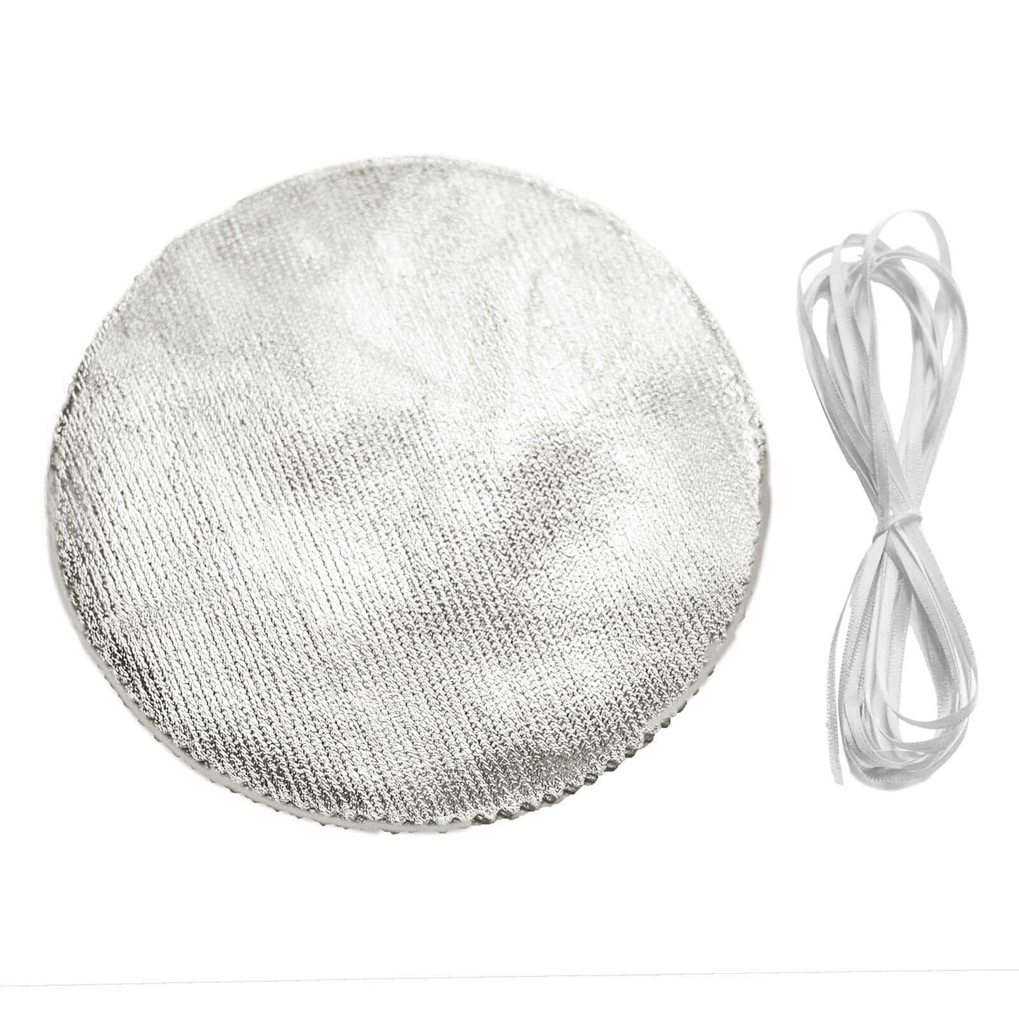 6-Pack Jar Covers Metallic Silver Round Lame Fabric Design with Satin Tie String - DIY Party Favors & Craft Supplies 6"