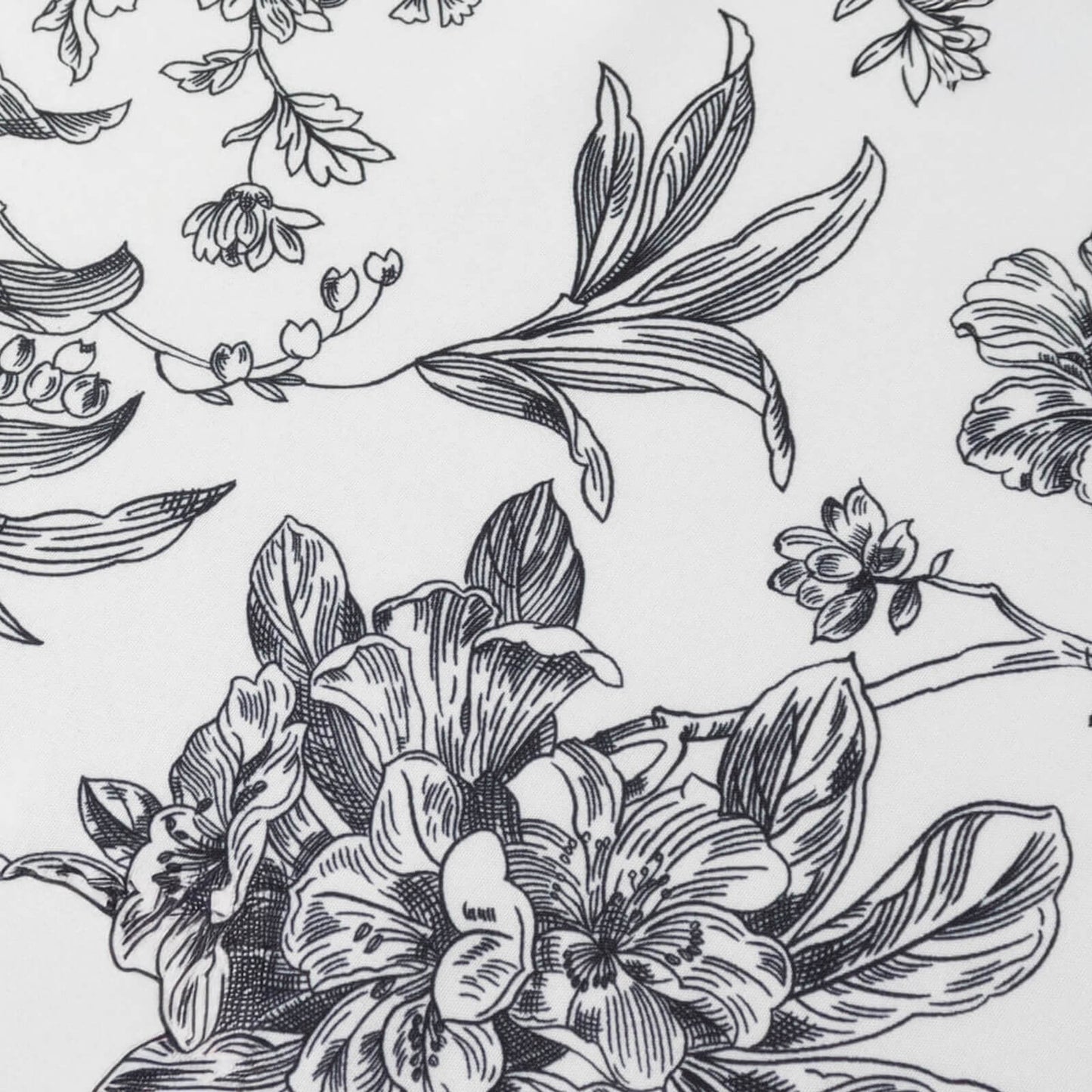 Polyester Table Runner 12"x108" White with Black French Toile Floral Print Reusable Table Décor