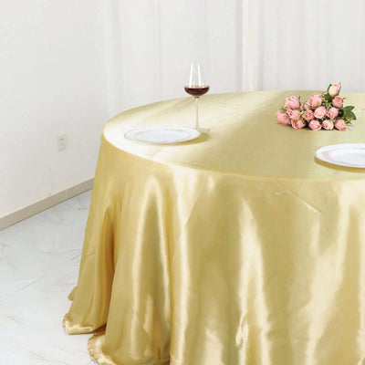 Satin 132" Round Tablecloth Champagne - Stylish Seamless Table Cover