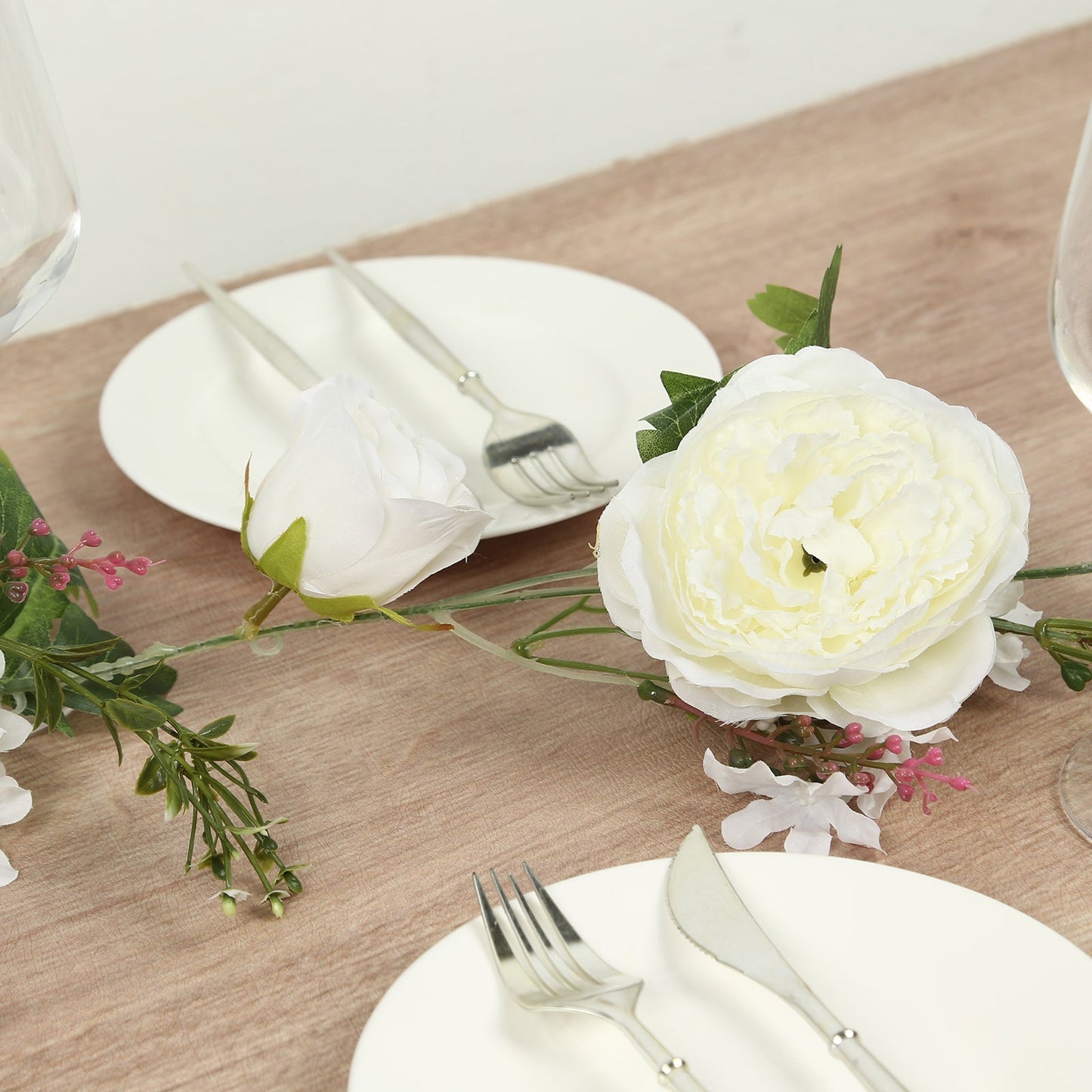 6ft White Silk Rose Peony Flower Garland, Mixed Floral Greenery Garland Artificial Hanging Vine