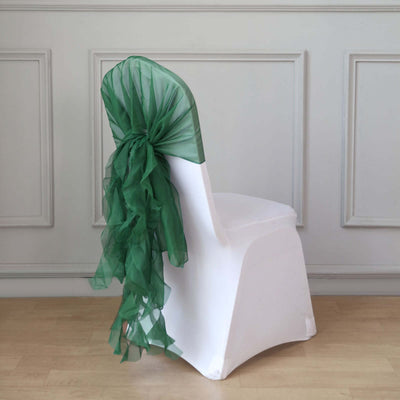 1 Set Chiffon Hoods Chair Sashes with Willow Ruffles Design Hunter Emerald Green - Stylish Chair Bow Decor