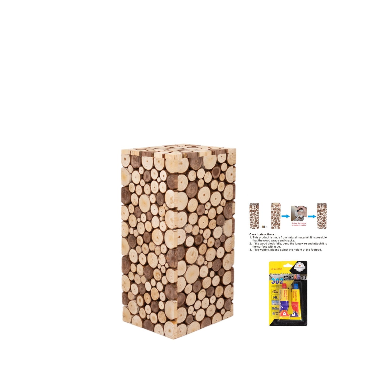 24" Natural Wooden Slices Pillar Prop Pedestal Stand, Rustic Farmhouse Wood Riser Rectangular Plant Stand