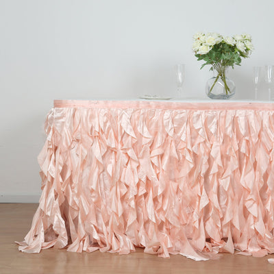 Taffeta 14ft Table Skirt Blush - Cascading Curly Willow Style Table Cover - Linen Luxes