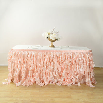 Taffeta 17ft Table Skirt Blush - Cascading Curly Willow Style Table Cover - Linen Luxes
