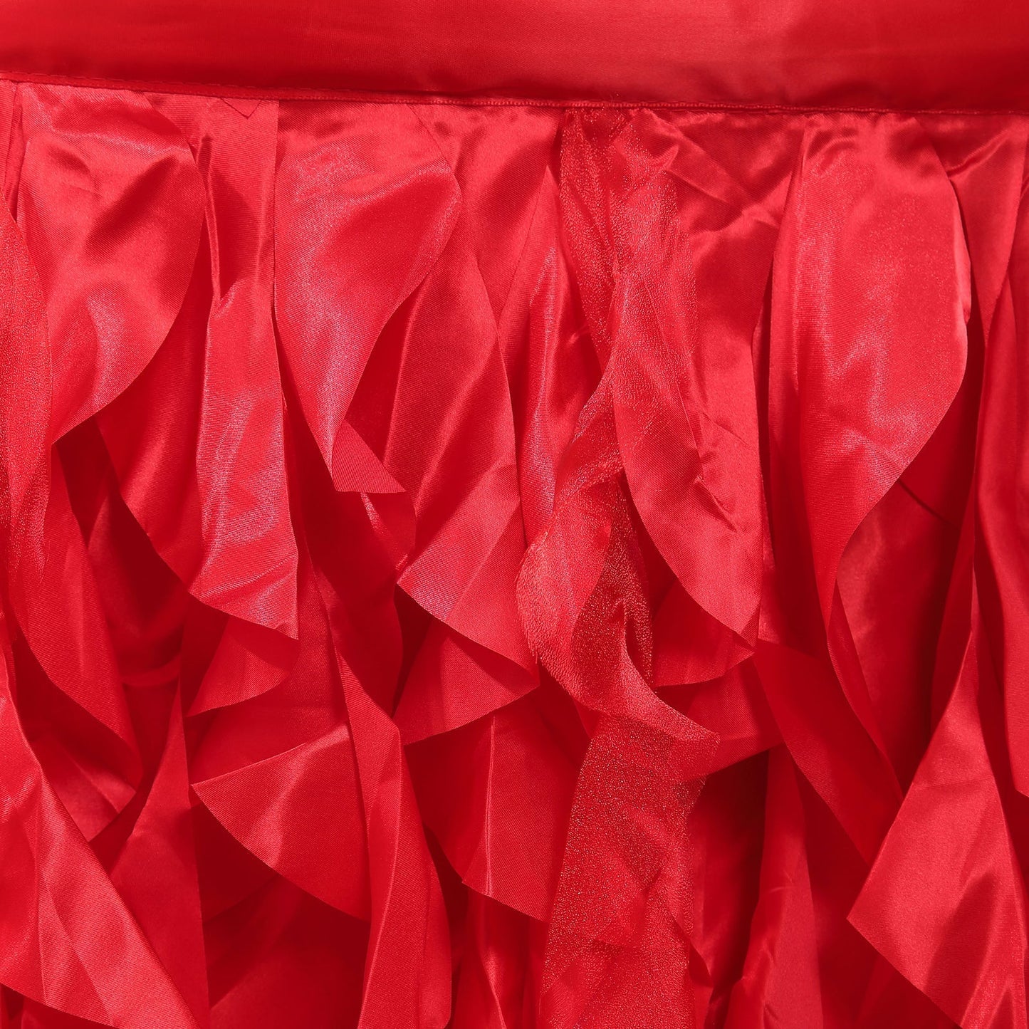 Taffeta 17ft Table Skirt Red - Cascading Curly Willow Style Table Cover - Linen Luxes