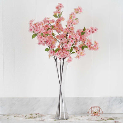 4 Bushes 40" Tall Pink Artificial Silk Cherry Blossom Flowers, Branches