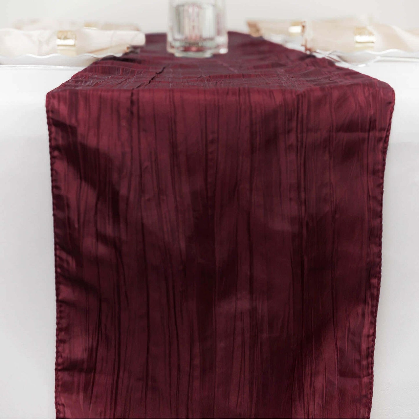 Taffeta 12"x108" Table Runner Burgundy - Accordion Crinkle Design