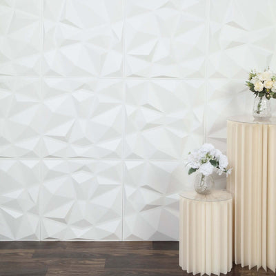 12 Pack 20"x20" Matte White 3D Texture PVC Diamond Design Wall Tiles, Stick On Waterproof Wall Panels