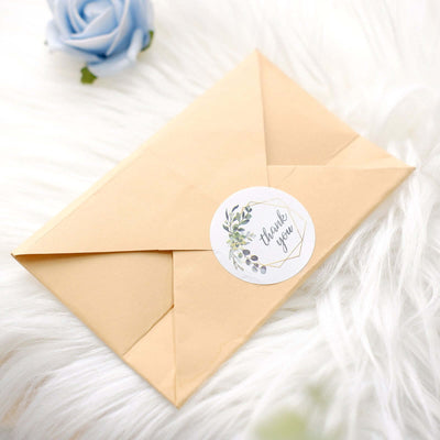 500Pcs 1.5" Thank You Gold and Green Leaf Frame Stickers Roll Décor, Labels and Seals For DIY Envelope - Round