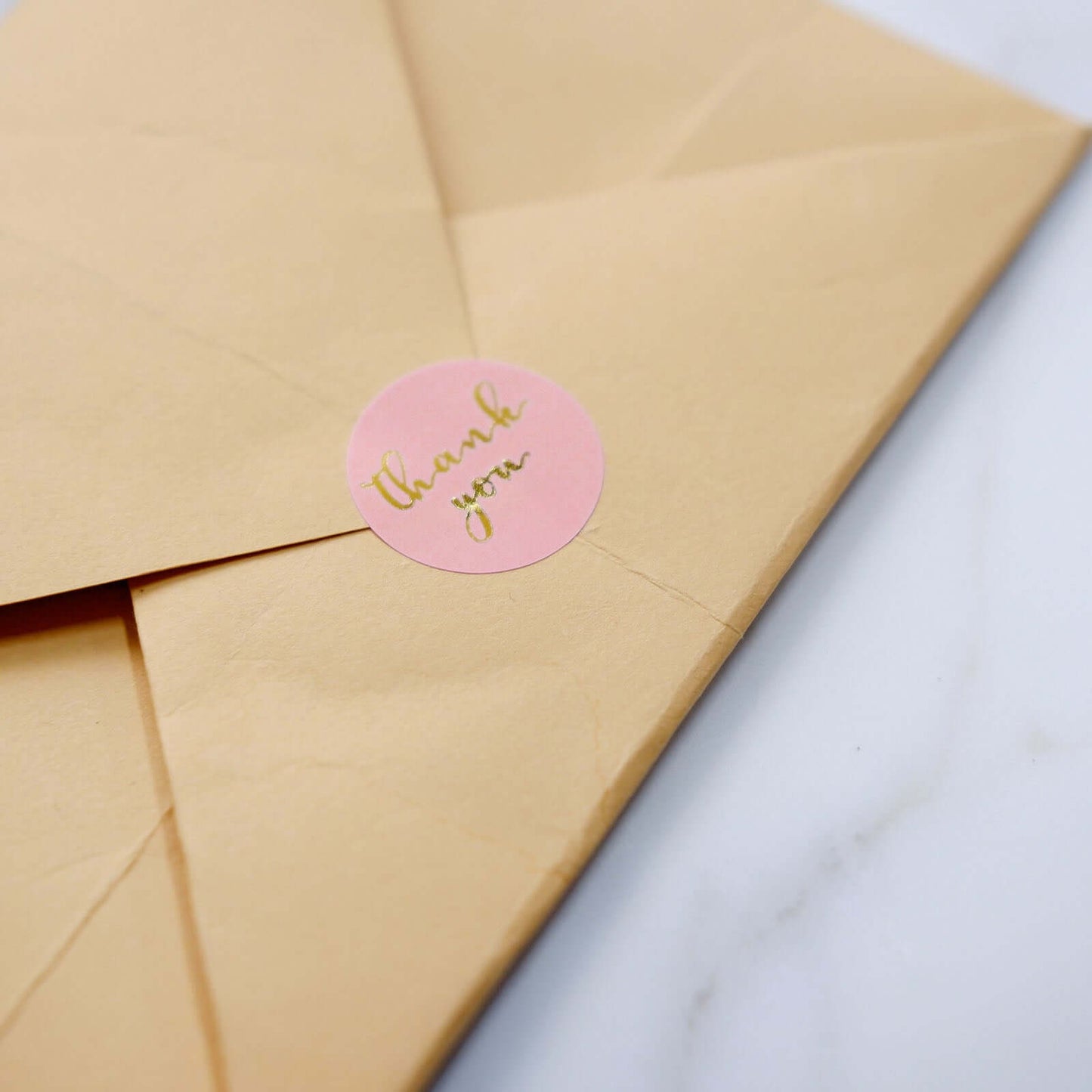 500Pcs 1" Thank You Gold Foil Text On Pink Stickers Roll Décor, Labels and Seals For DIY Envelope - Round
