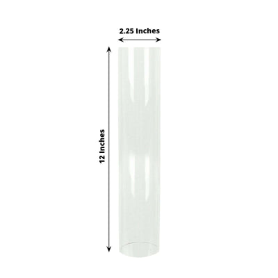 2-Pack Glass Pillar Hurricane Candle Shades - Clear Chimney Tube with 2.25" Wide Open Ends 12"