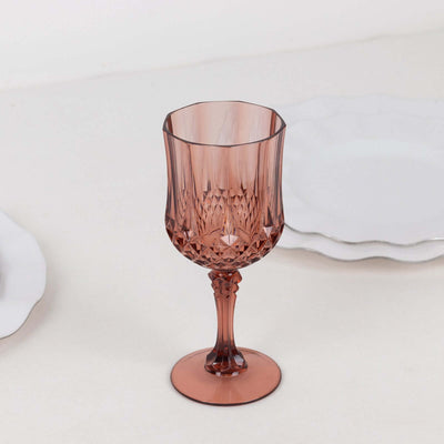 6-Pack Plastic Cocktail Goblets Dusty Rose Transparent Crystal Cut - Shatterproof Drinkware 8oz