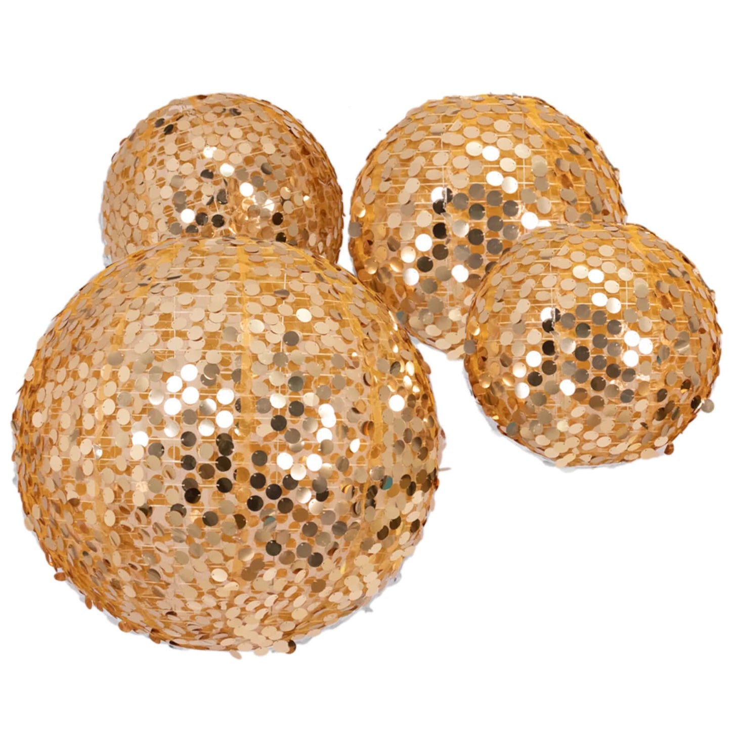 Set of 4 Glitter Gold Payette Sequin Hanging Lanterns, Large Decorative Round Foldable Fabric Chinese Lantern Lampshades - 12",14",16",20"