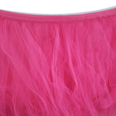 Tulle 14ft Table Skirt Fuchsia - 4 Layer Pleated Tutu Table Cover - Linen Luxes