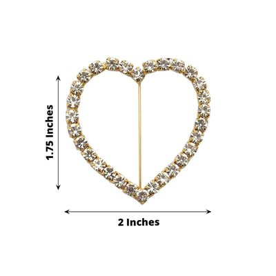 Rhinestone Chair Sash Band Buckle Gold 2" Heart Metal - Glittering Diamond Accent for Weddings & Special Events