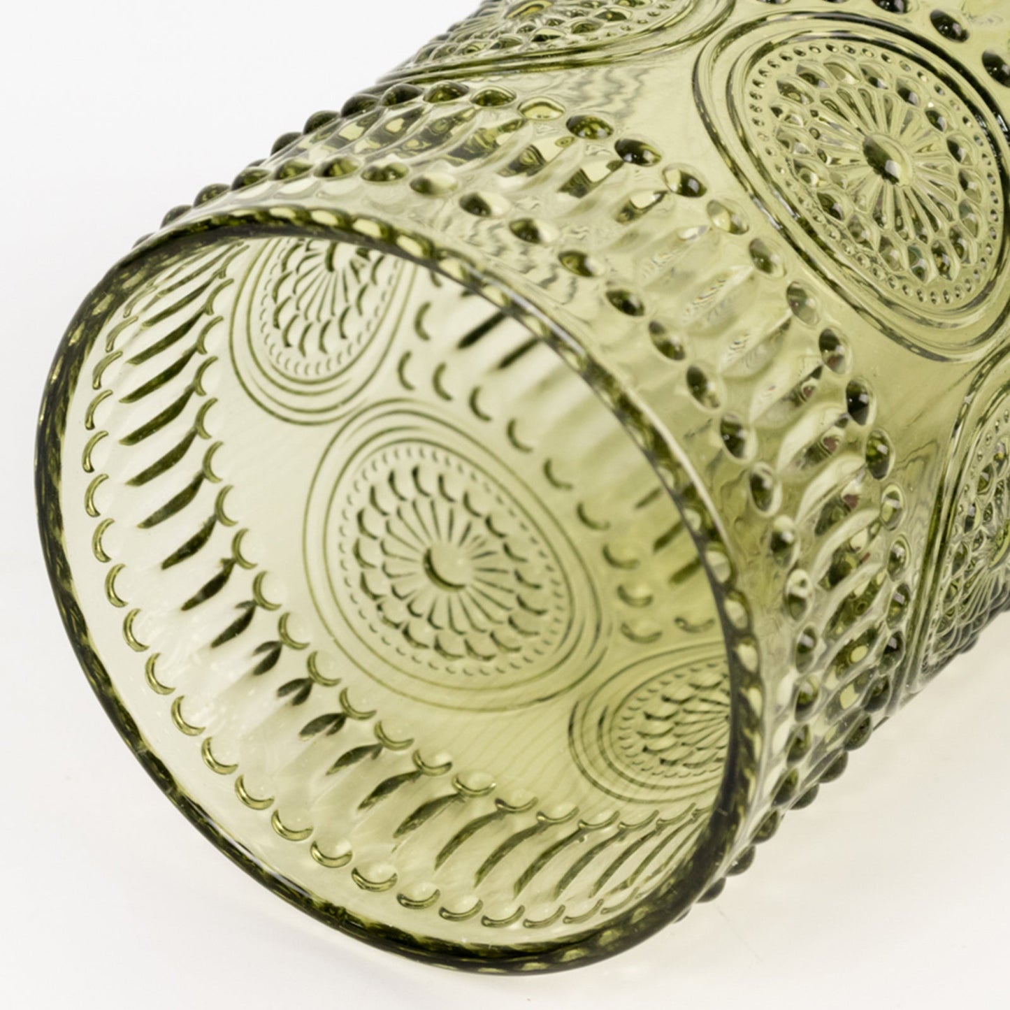 6-Pack Glass Tumblers Dusty Sage Green Vintage Embossed Design with Textured Floral Pattern - Highball Glasses for Drinks & Parties 14oz