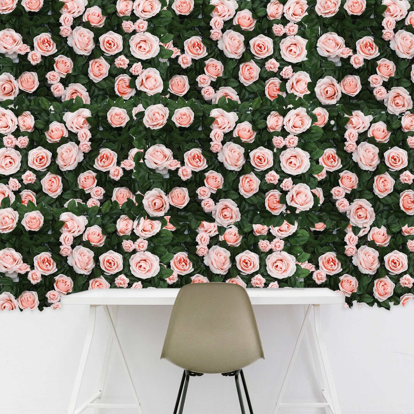 4 Pack 12 Sq ft. Easy-Install Blush Silk Rose Flower Mat Wall Panel Backdrop