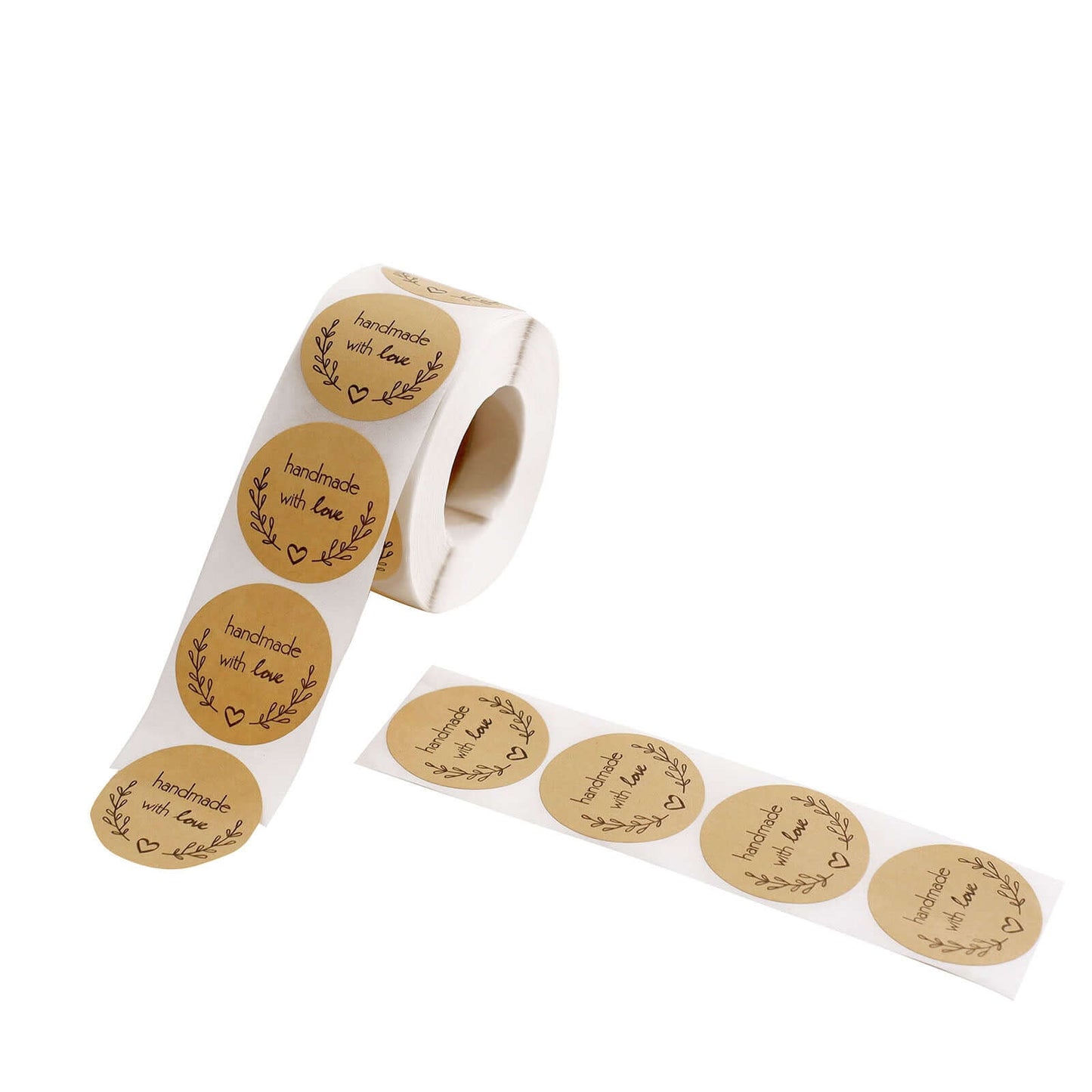 500Pcs 1.5†Handmade with Love Olive Branch Stickers Roll, Cookie and Bakery Box Labels - Round
