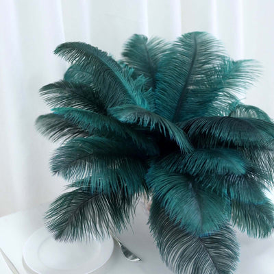 12 Pack 13"-15" Peacock Teal Natural Plume Real Ostrich Feathers, DIY Centerpiece Fillers