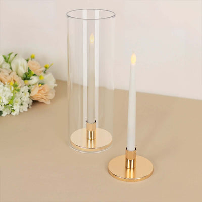2-Pack Metal Taper Candle Holders Short Vintage Retro Style Gold with Round Disc Base - Decorative Candle Sticks 4"x2"