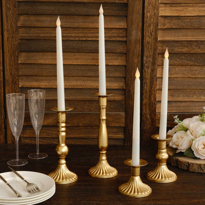 Set of 4 Taper Candle Holders Gold Baroque Metal Vintage Design - Wedding Centerpieces Decorative Stands 3", 5", 8", 9"