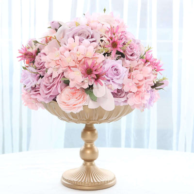 4-Pack Metal Compote Pedestal Bowl Flower Vases with Vintage Floral Pattern Gold - Decorative Wedding Table Centerpieces 10"