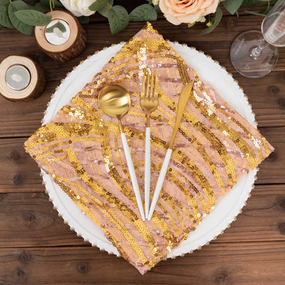 Sequin Mesh 20"x20" Napkin Rose Gold - Wave Embroidered Reusable Napkin