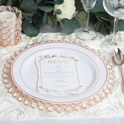 Wired Metal Round Charger Plate 14" in Rose Gold with Acrylic Crystal Beads, Glamorous Decorative Dinner Charger Tableware - Linen Luxes