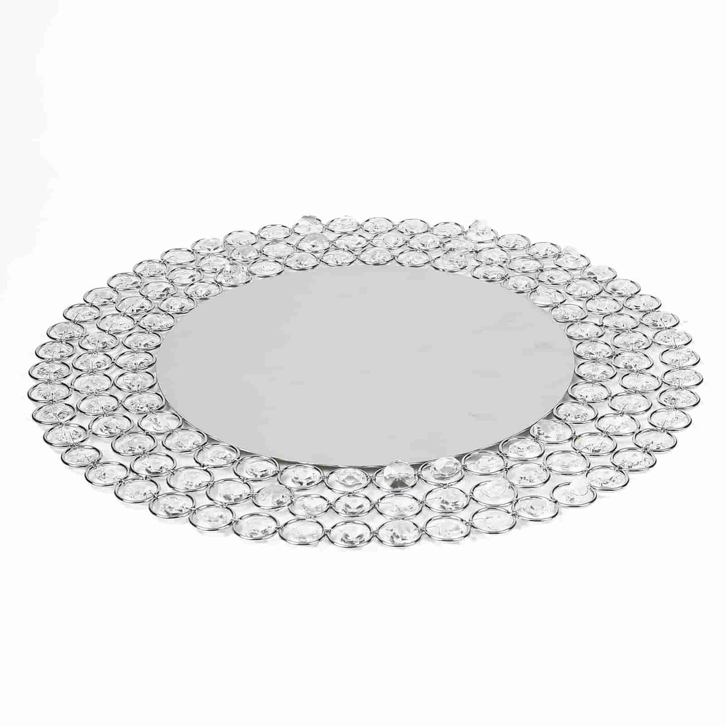 Wired Metal Round Charger Plate 14" in SIlver with Acrylic Crystal Beads, Glamorous Decorative Dinner Charger Tableware - Linen Luxes