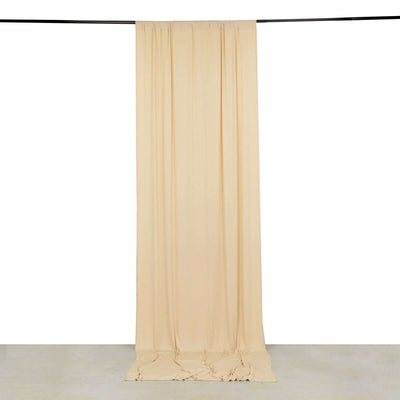 Beige 4-Way Stretch Spandex Event Curtain Drapes, Wrinkle Free Backdrop Event Panel with Rod Pockets - 5ftx12ft