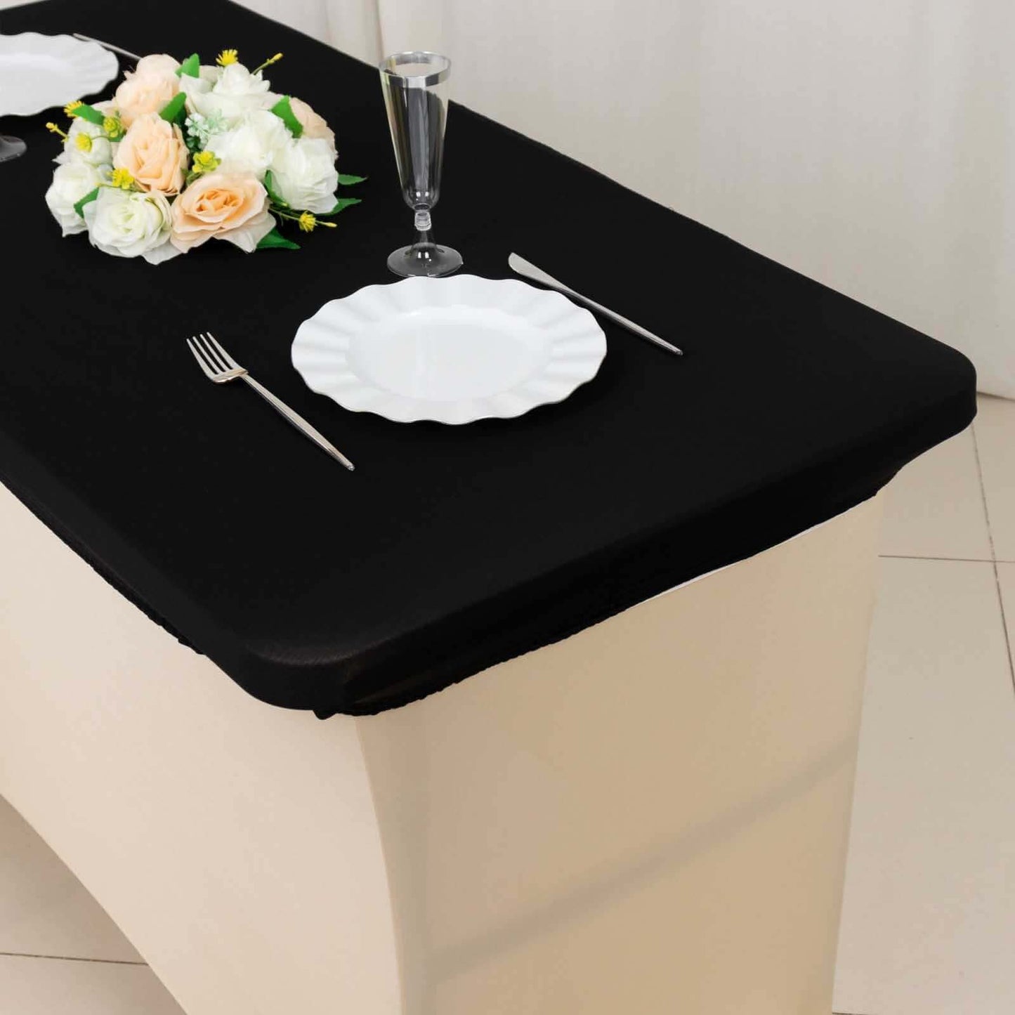 Stretch Spandex 48"x30" Rectangle Tablecloth Top Cover Black - Durable Form-Fitting Table Cover