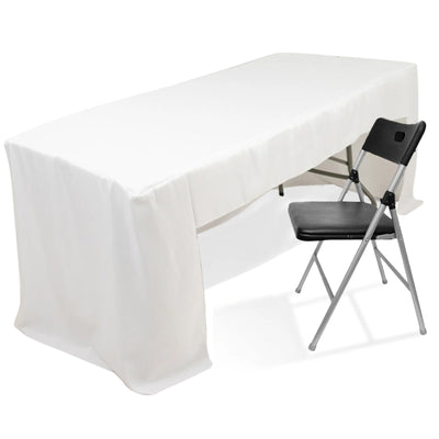 Fitted Polyester 96"x30" Rectangle Tablecloth White with Open Back Design - Easy to Maintain and Wrinkle-Resistant Table Cover for Trade Shows & Displays