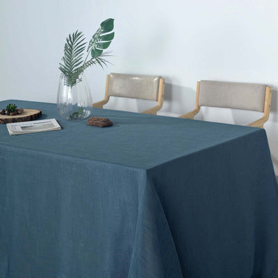 Faux Linen 90"x132" Rectangular Tablecloth Blue - Slubby Texture Wrinkle-Resistant Seamless Table Cover