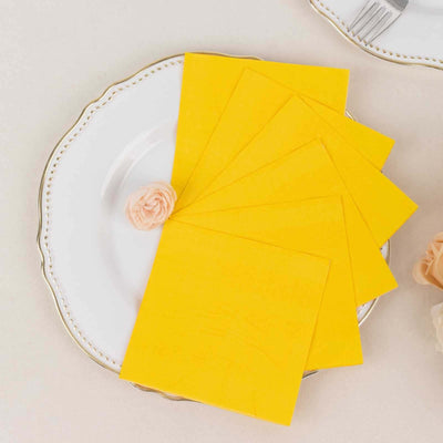 50-Pack Paper Beverage Napkins Yellow - 2 Ply Disposable Soft 18GSM Cocktail Napkins 5"x5"