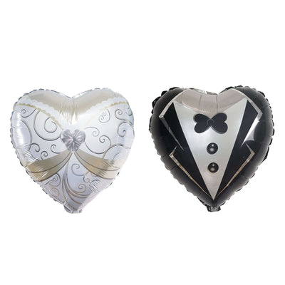 1 Pair 20" Heart Shaped Bride and Groom Mylar Foil Helium Air Balloons - Linen Luxes
