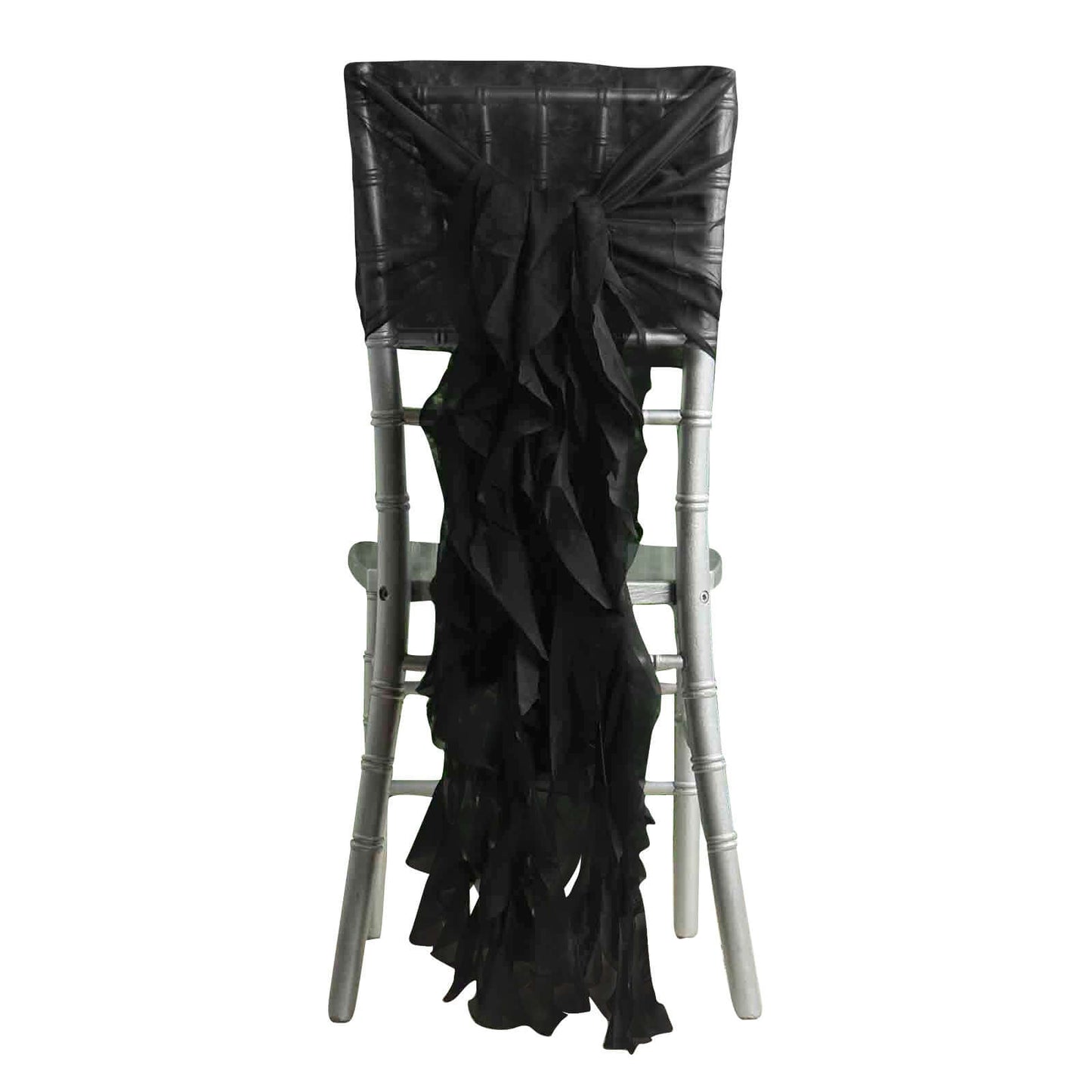1 Set Chiffon Hoods Chair Sashes with Willow Ruffles Design Black - Stylish Decor for Weddings & Gatherings - Linen Luxes