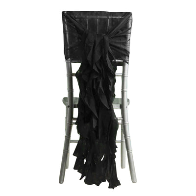 1 Set Chiffon Hoods Chair Sashes with Willow Ruffles Design Black - Stylish Decor for Weddings & Gatherings - Linen Luxes