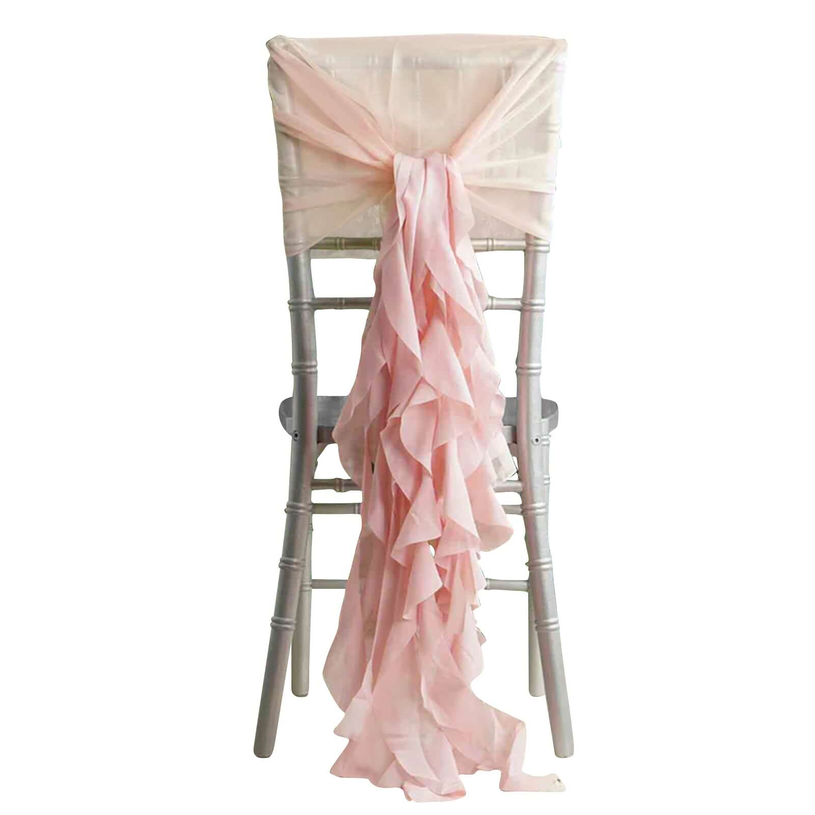 1 Set Chiffon Hoods Chair Sashes with Willow Ruffles Design Blush - Stylish Chair Bow Decor - Linen Luxes