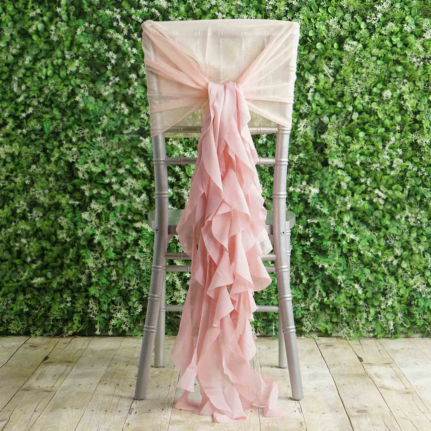1 Set Chiffon Hoods Chair Sashes with Willow Ruffles Design Blush - Stylish Chair Bow Decor - Linen Luxes