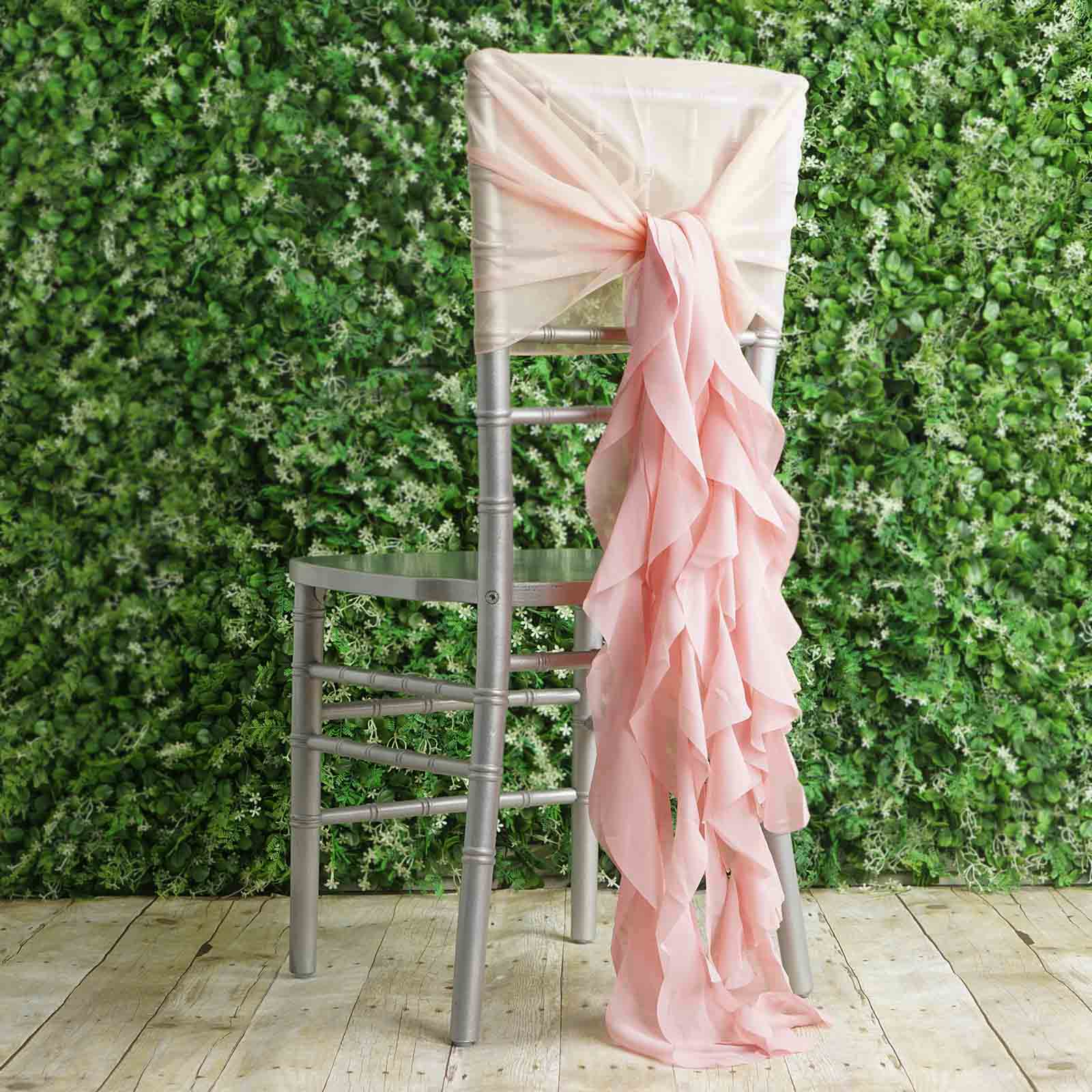 1 Set Chiffon Hoods Chair Sashes with Willow Ruffles Design Blush - Stylish Chair Bow Decor - Linen Luxes