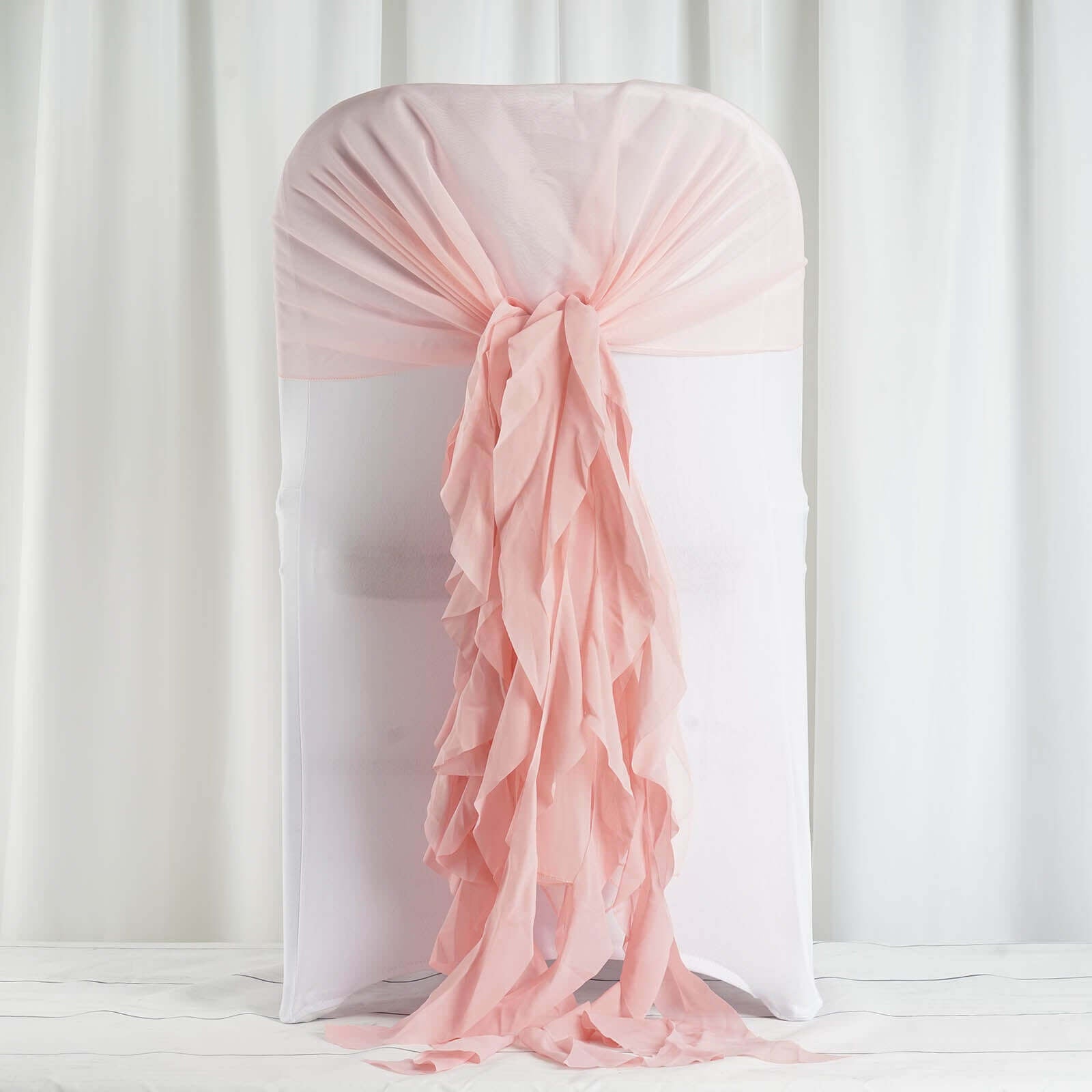 1 Set Chiffon Hoods Chair Sashes with Willow Ruffles Design Blush - Stylish Chair Bow Decor - Linen Luxes