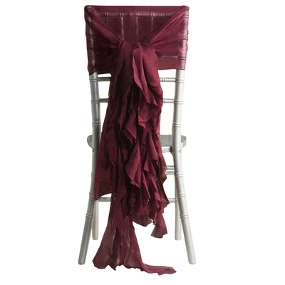 1 Set Chiffon Hoods Chair Sashes with Willow Ruffles Design Burgundy - Stylish Chair Bow Decor - Linen Luxes