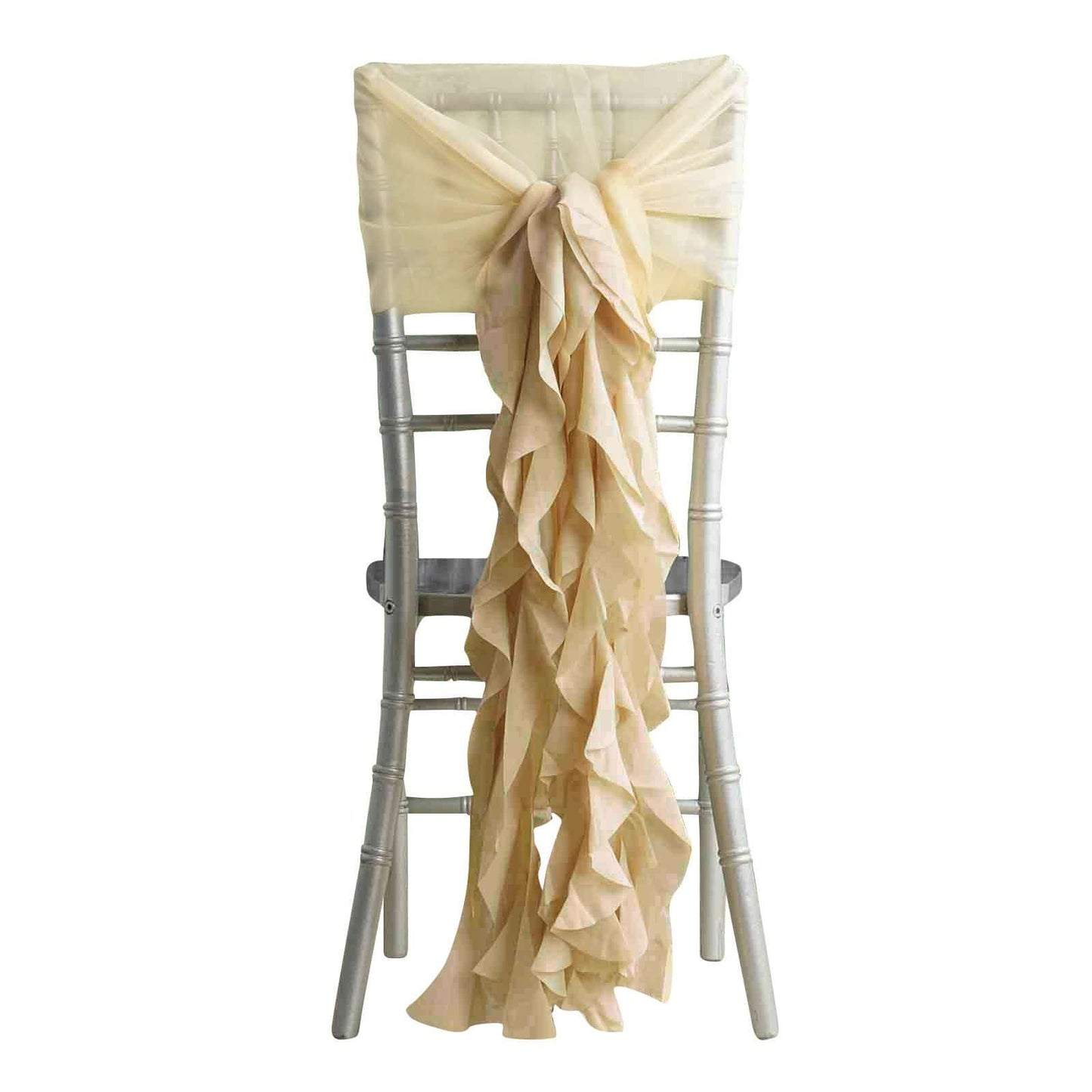 1 Set Chiffon Hoods Chair Sashes with Willow Ruffles Design Champagne - Stylish Chair Bow Decor - Linen Luxes