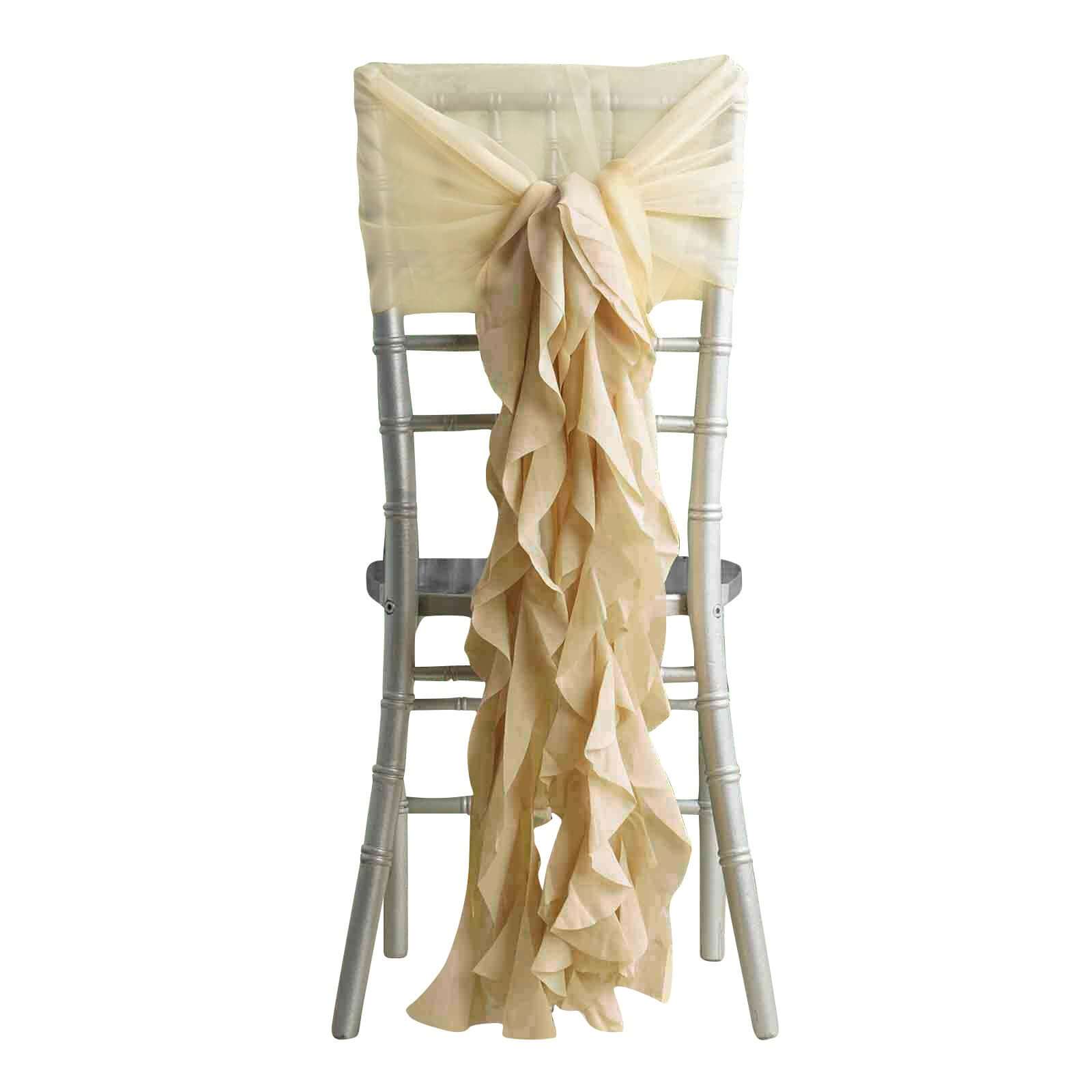 1 Set Chiffon Hoods Chair Sashes with Willow Ruffles Design Champagne - Stylish Chair Bow Decor - Linen Luxes