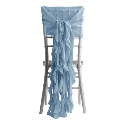 1 Set Chiffon Hoods Chair Sashes with Willow Ruffles Design Dusty Blue - Stylish Chair Bow Decor - Linen Luxes