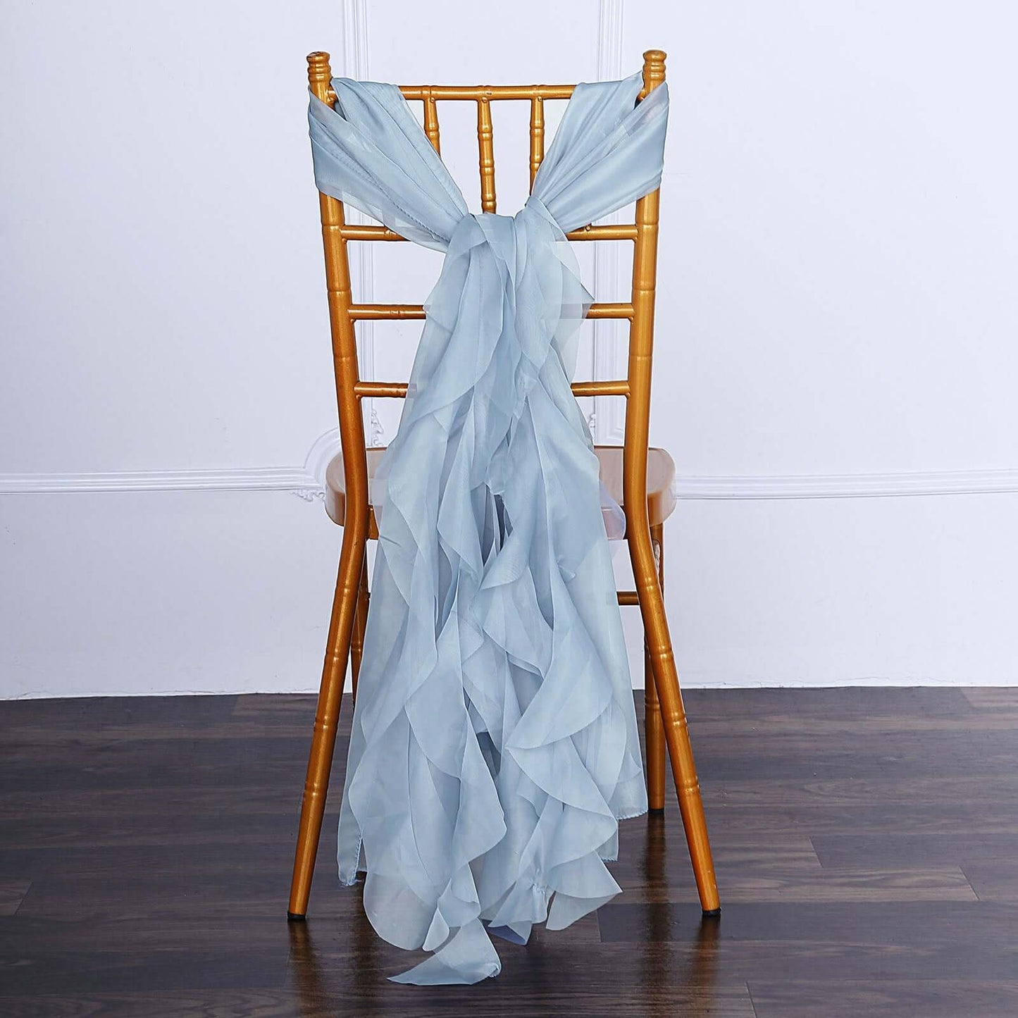 1 Set Chiffon Hoods Chair Sashes with Willow Ruffles Design Dusty Blue - Stylish Chair Bow Decor - Linen Luxes